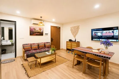 Two-Bedroom Deluxe Apartment with Balcony — Luxury Irista Hill Sapa Apartments - Cooking & Laundry